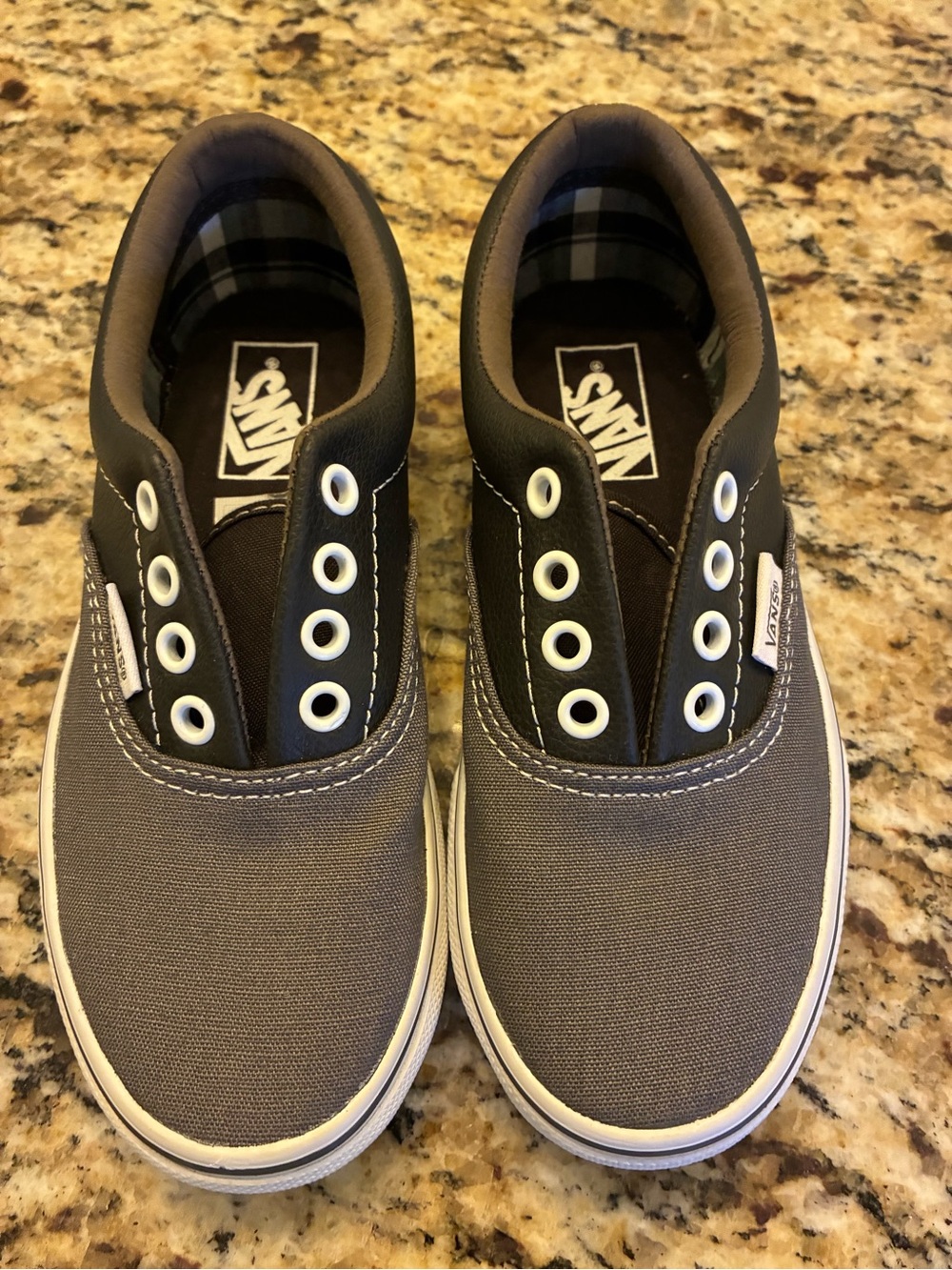 Vans Kids Slip-On Sneakers in Gray and Black